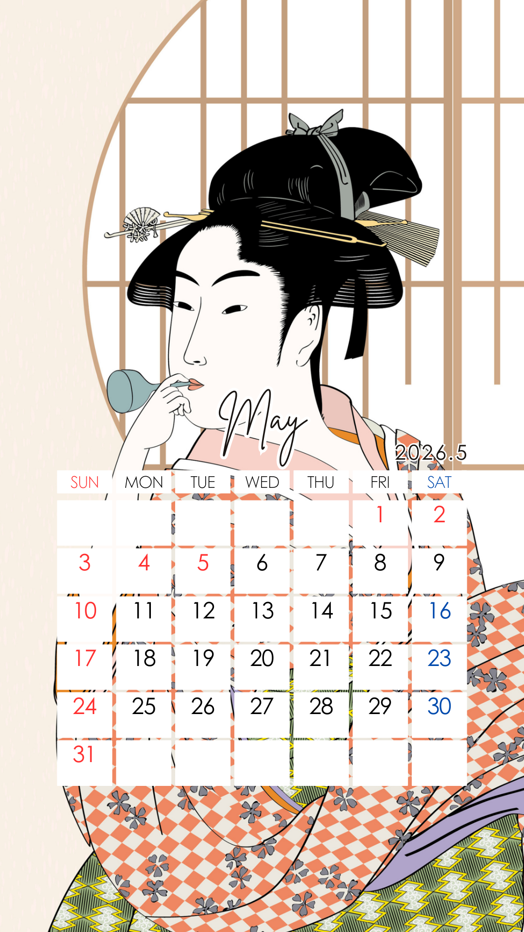 【お知らせ】2026年のカレンダーを作成しました（5月）・中国語